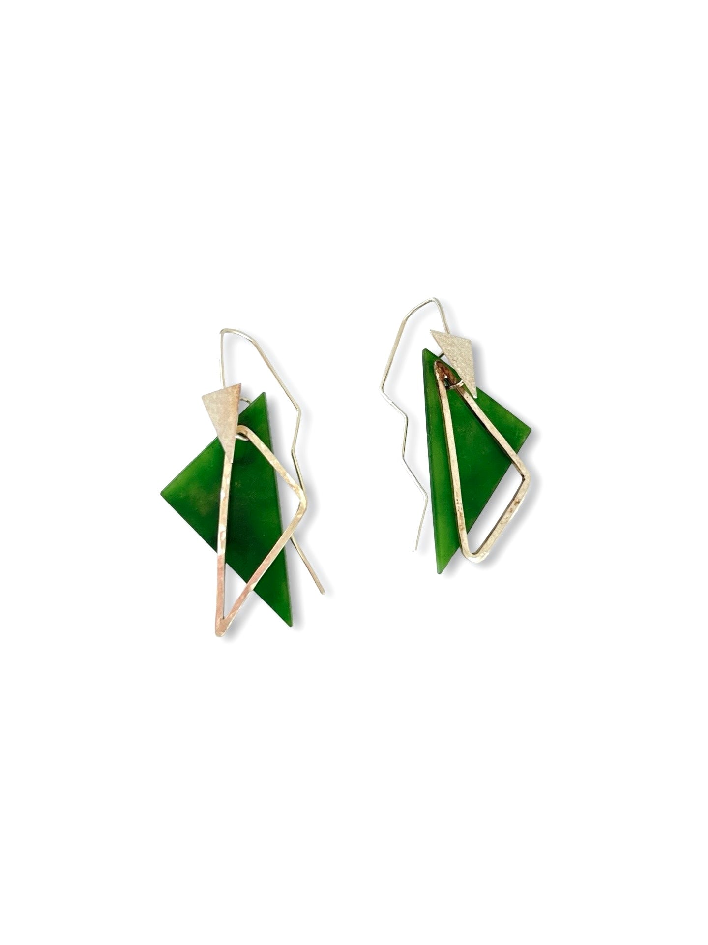 Layered Irregular Triangle Pounamu ans Silver Earrings (EA-TR1)