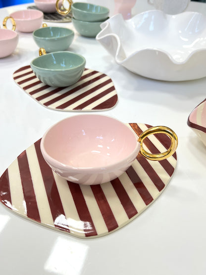 'With Pleasure' Gold-Handled Pink Ceramic Tea Cup