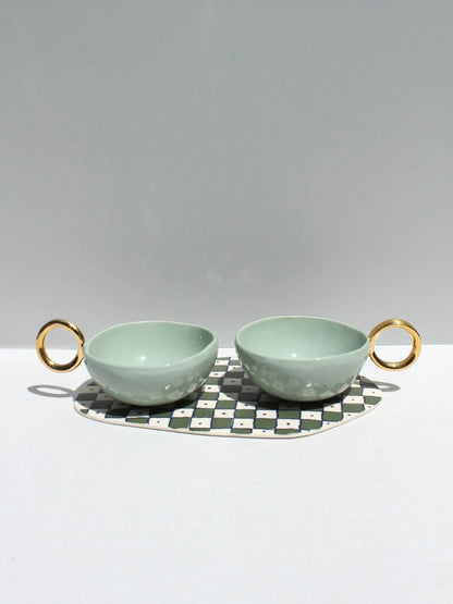 Sage Green 'With Pleasure' Gold-Handled Ceramic Tea Cup