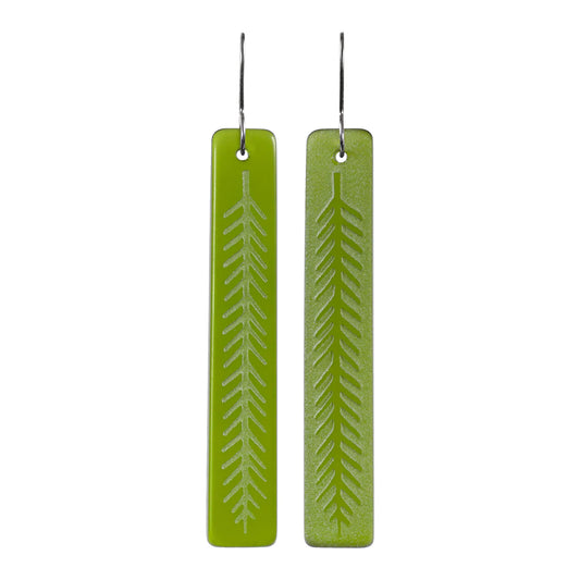 Rimu Leaf Drop Earrings - Green Glass