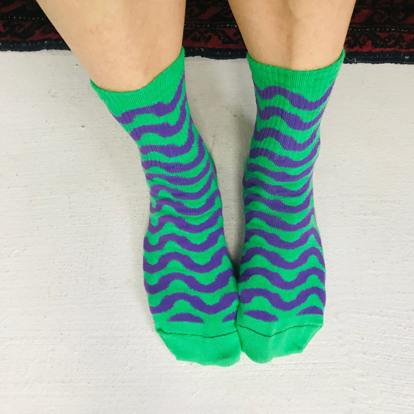 Cotton Ankle Socks - Green & Purple