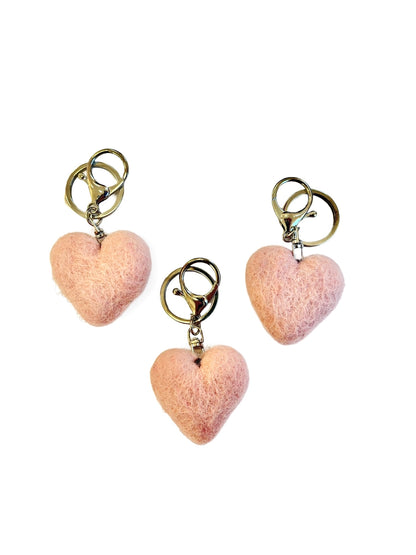 Blush Heart Felted Wool Keyring/Clip