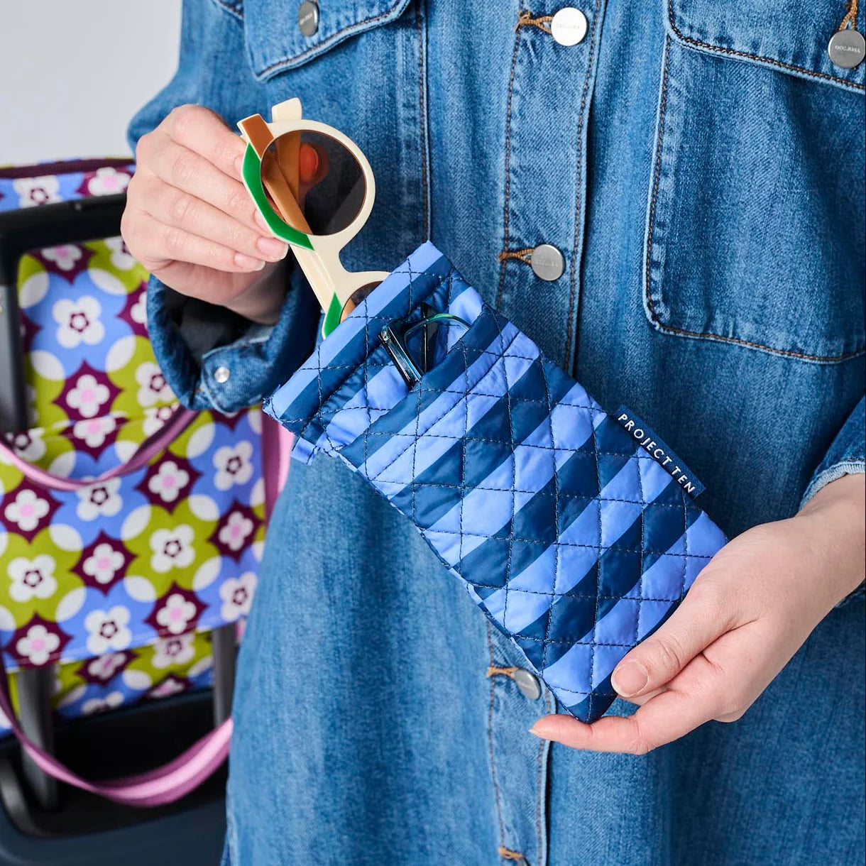 Double Glasses Case - Blue Stripe