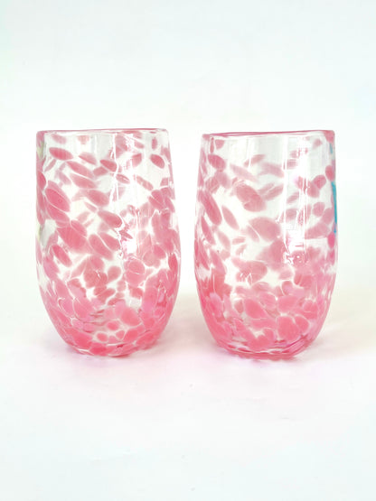 Handblown Glass Tumbler - Speckled Hot Pink