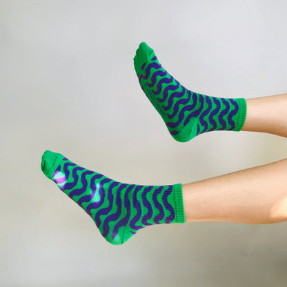 Cotton Ankle Socks - Green & Purple