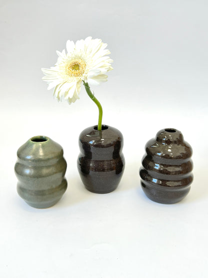 Ceramic Bud Vase - Dark Clay, Ripples