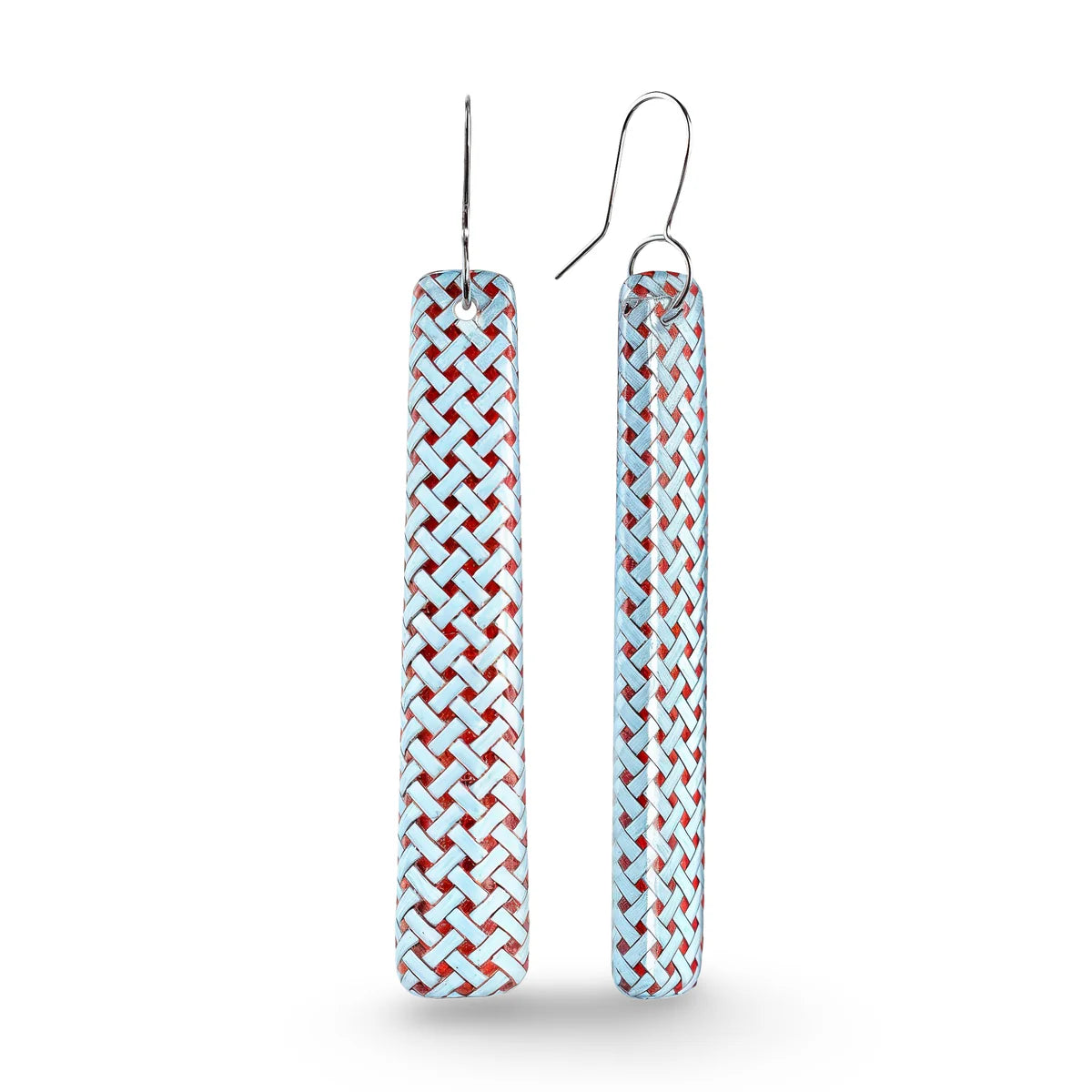 Woven Flax Long Drop Earrings - Light Blue