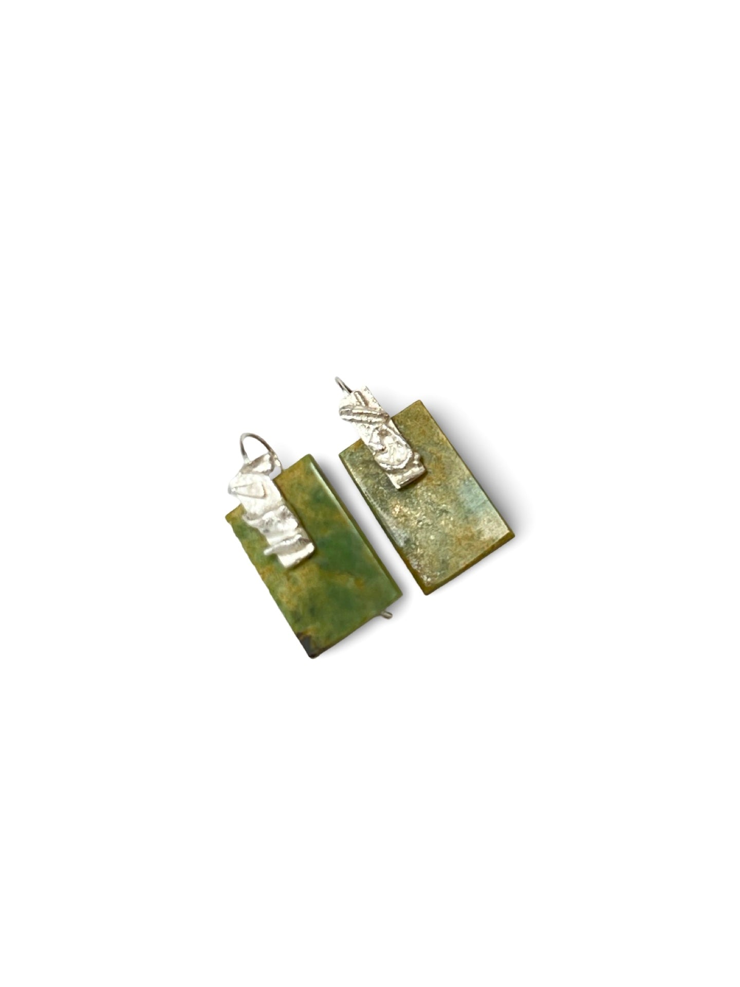 Square Pounamu earrings with reticulated silver (EA-SQ3)