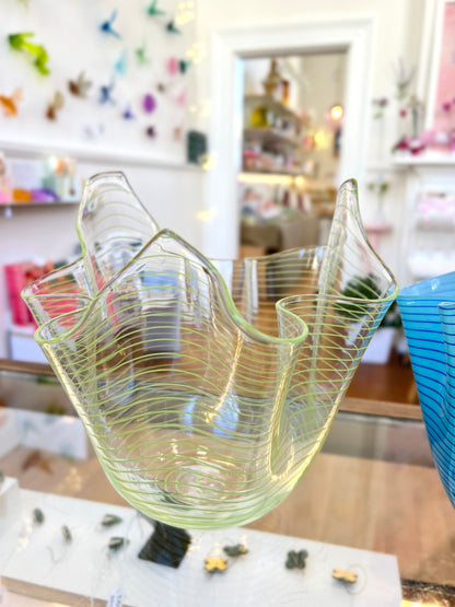 Green stripe Handblown Glass Fazzoletto Bowl - Isobar series