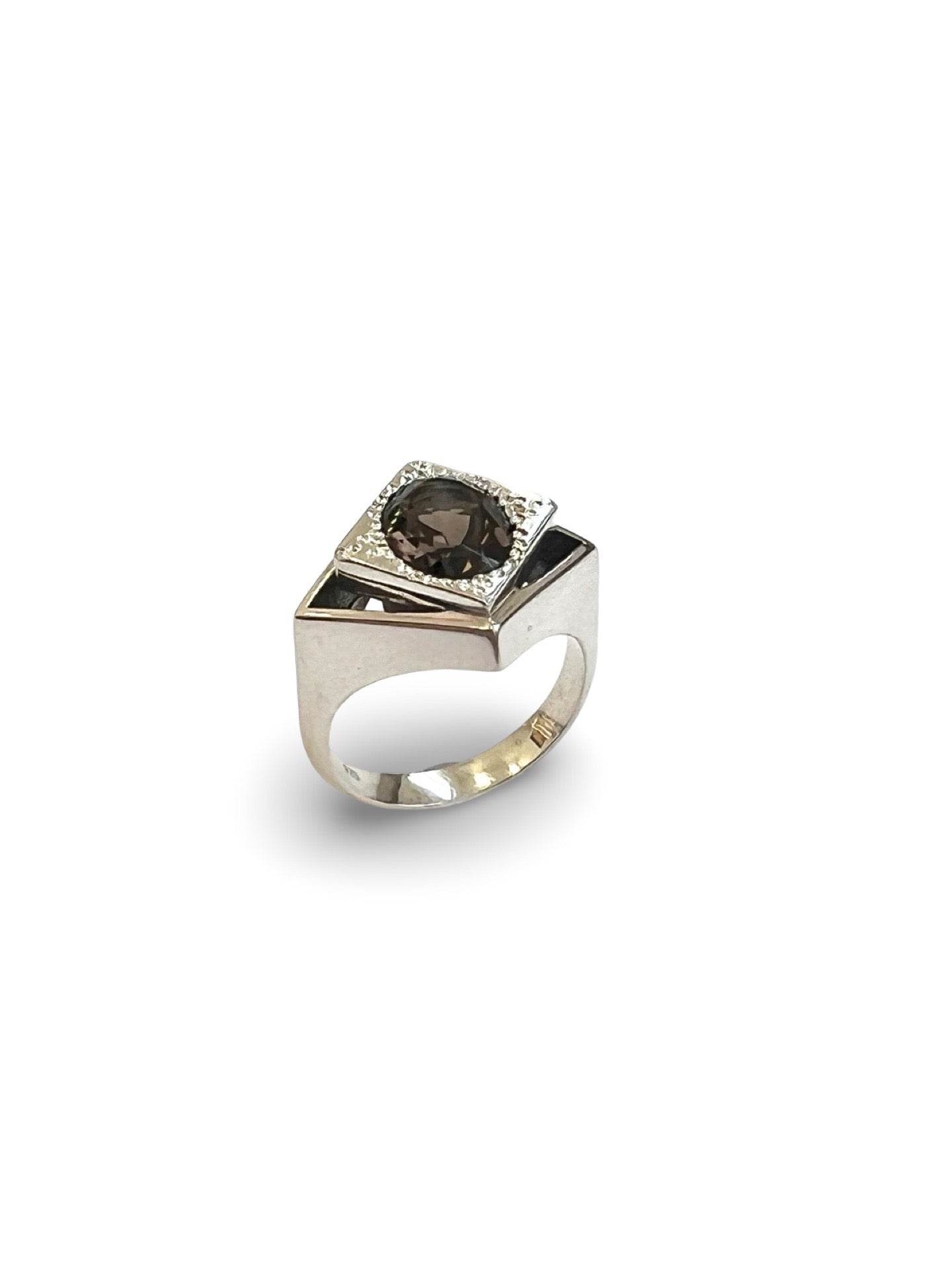Daisy Diamond Void Cocktail Ring with Smoky Quartz, Size P 1/2