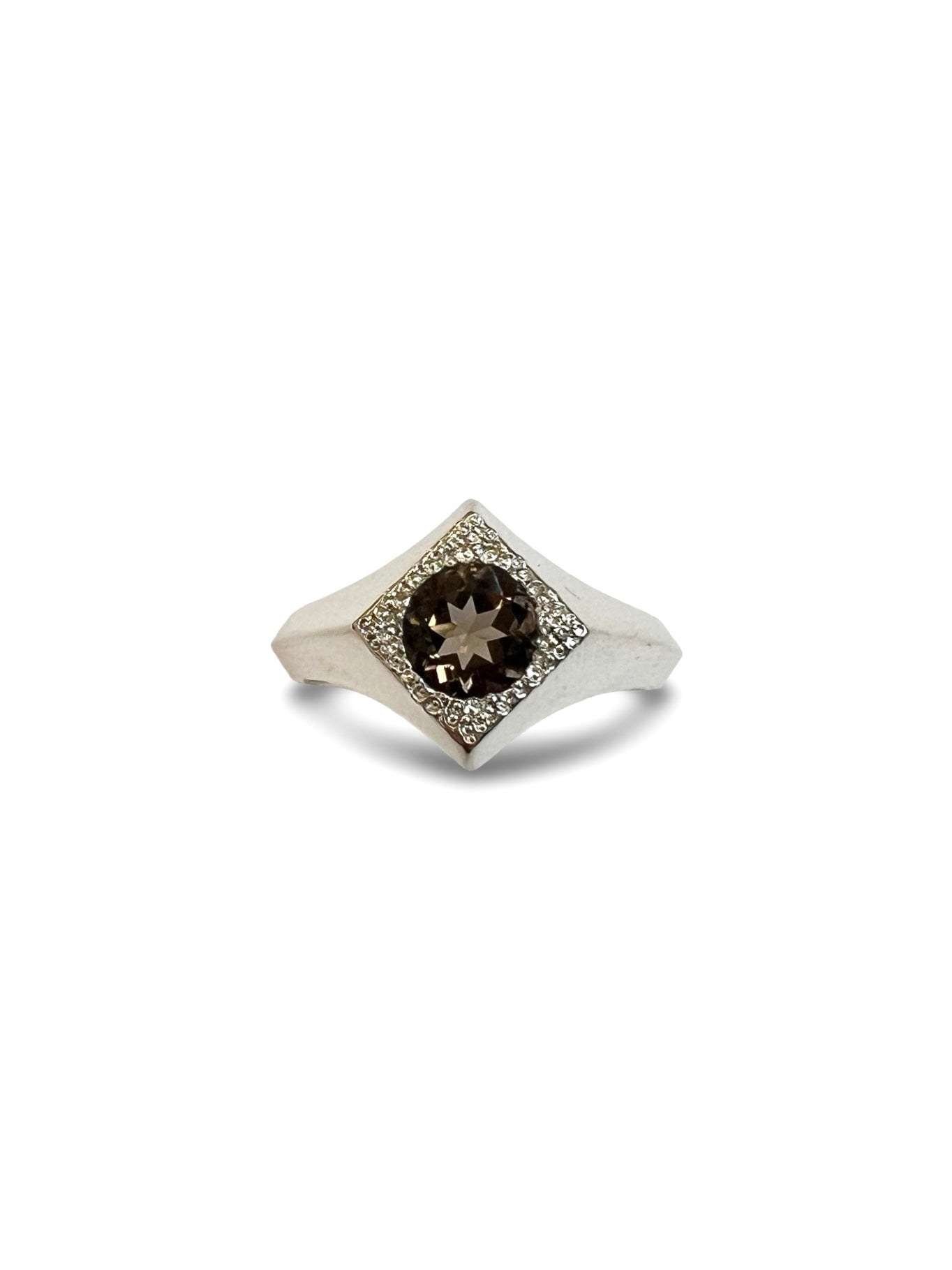 Cluster Arc Ring, Sterling Silver & Smoky Quartz: Size P 1/2