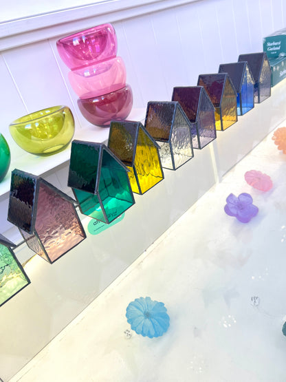 Stained Glass tea light House  - Green