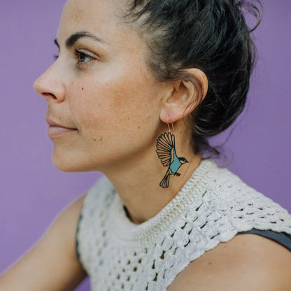 Birdcage & Bird Earrings in Black & Duck Egg Blue