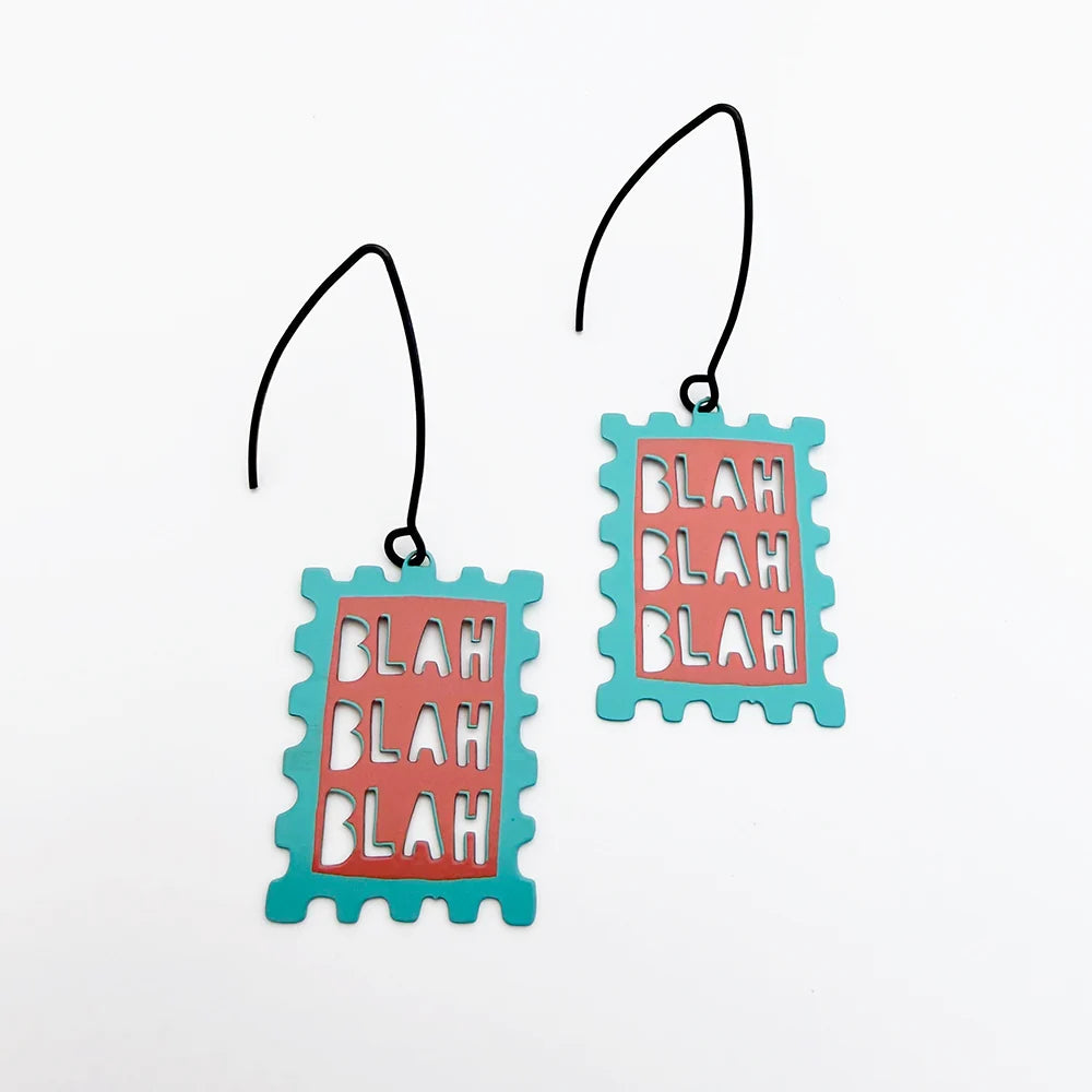 Blah Blah Blah Earrings in Blue & Coral
