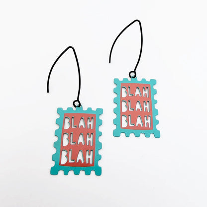 Blah Blah Blah Earrings in Blue & Coral