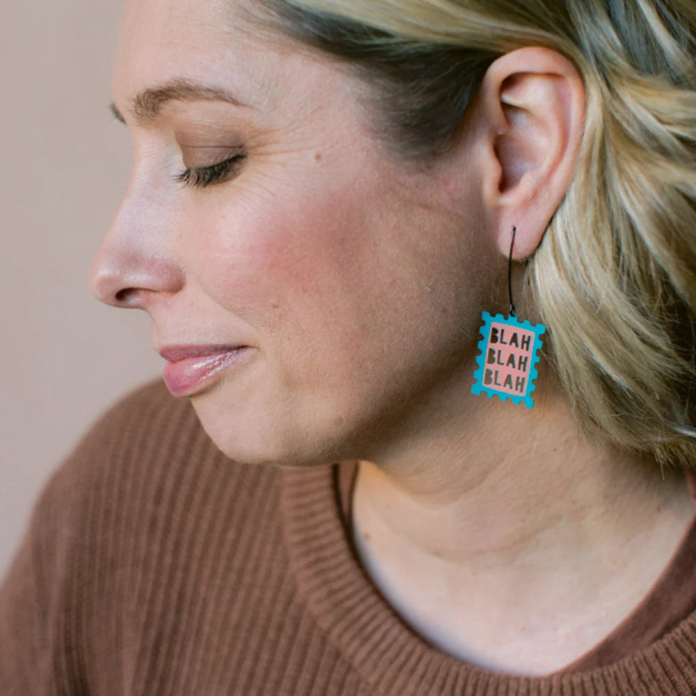 Blah Blah Blah Earrings in Blue & Coral