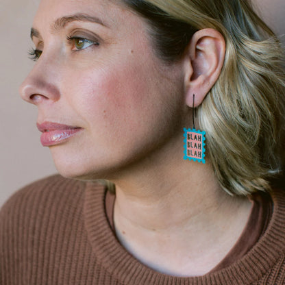 Blah Blah Blah Earrings in Blue & Coral