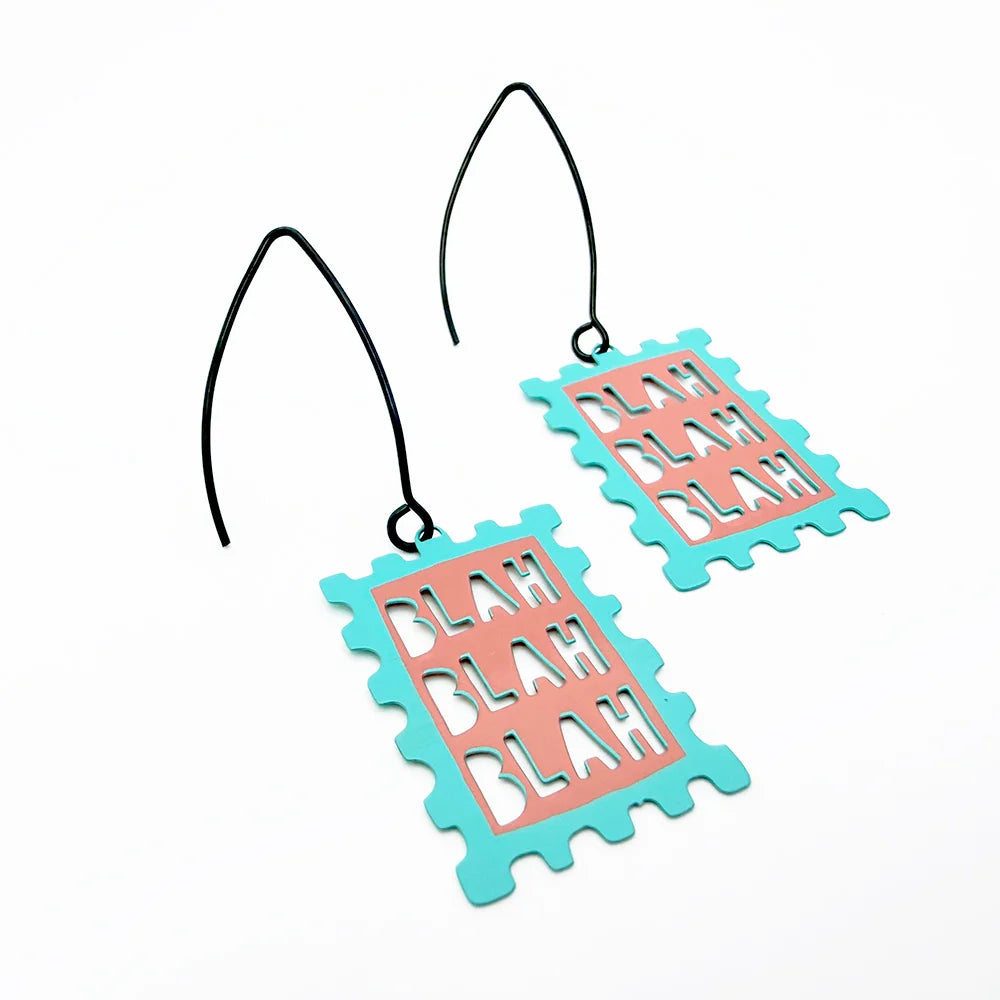 Blah Blah Blah Earrings in Blue & Coral