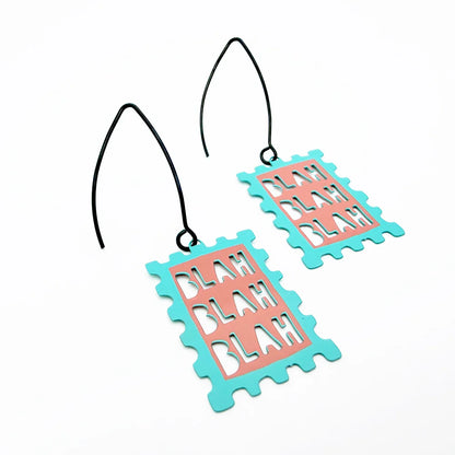 Blah Blah Blah Earrings in Blue & Coral