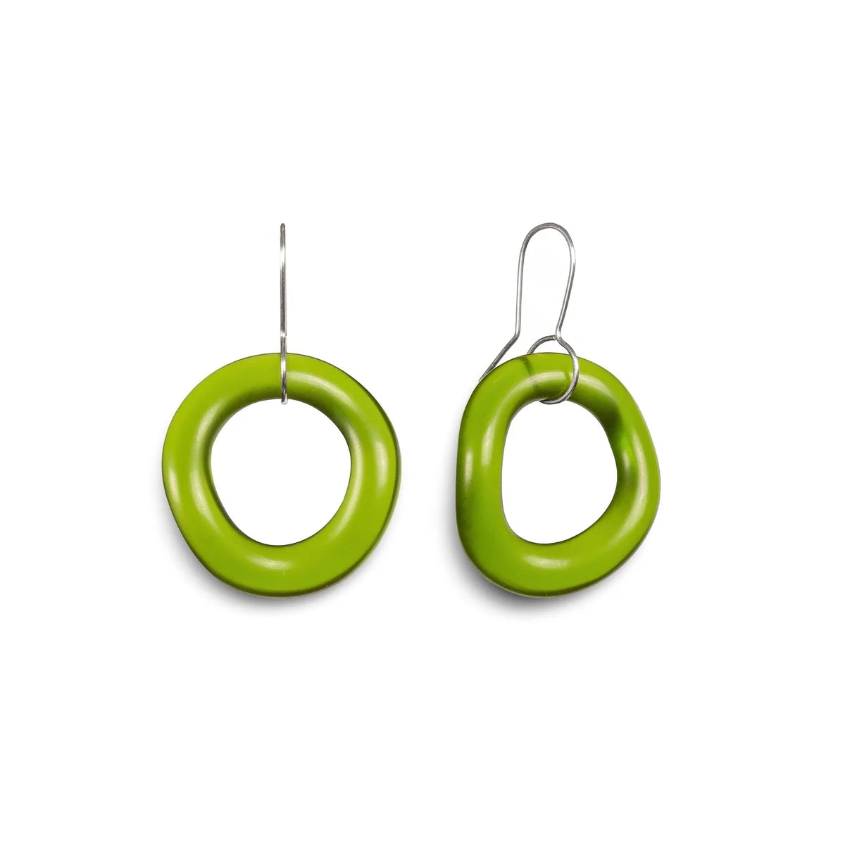 Organic Glass Hoop Earrings - Green - Small