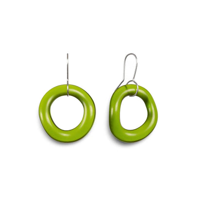 Organic Glass Hoop Earrings - Green - Small