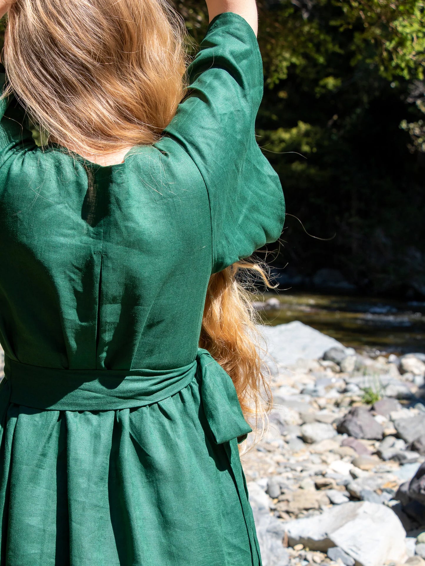 "Kelsey" Dress - Bottle Green Linen