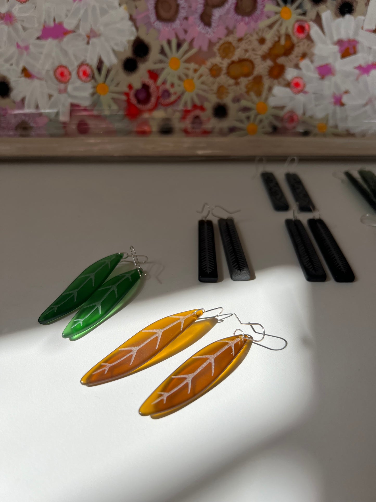 Tawa Leaf Earrings - Amber Glass