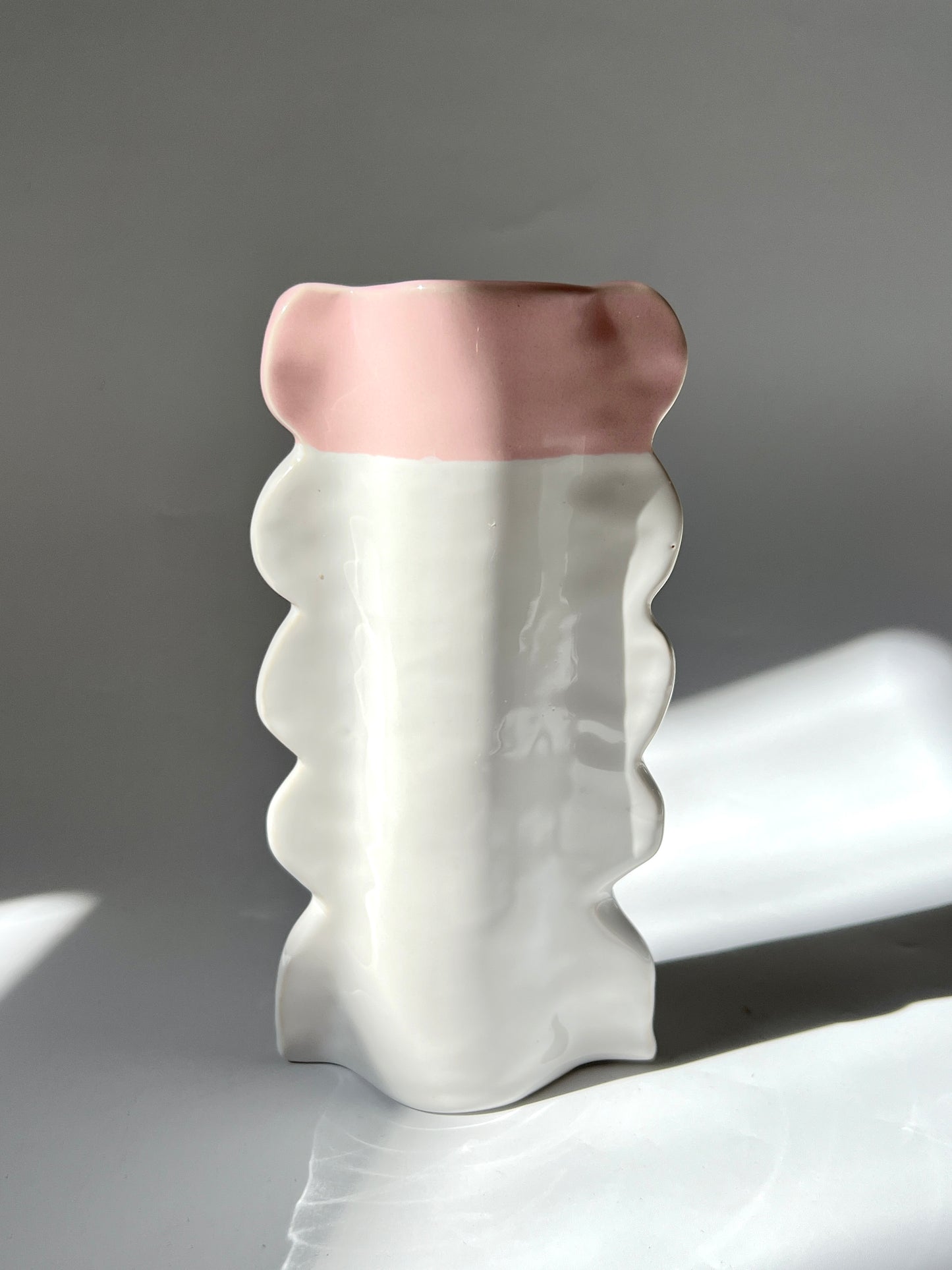 Scalloped Ceramic Vase with Pink Top - by Formantics