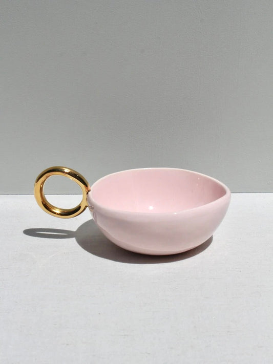 'With Pleasure' Gold-Handled Pink Ceramic Tea Cup