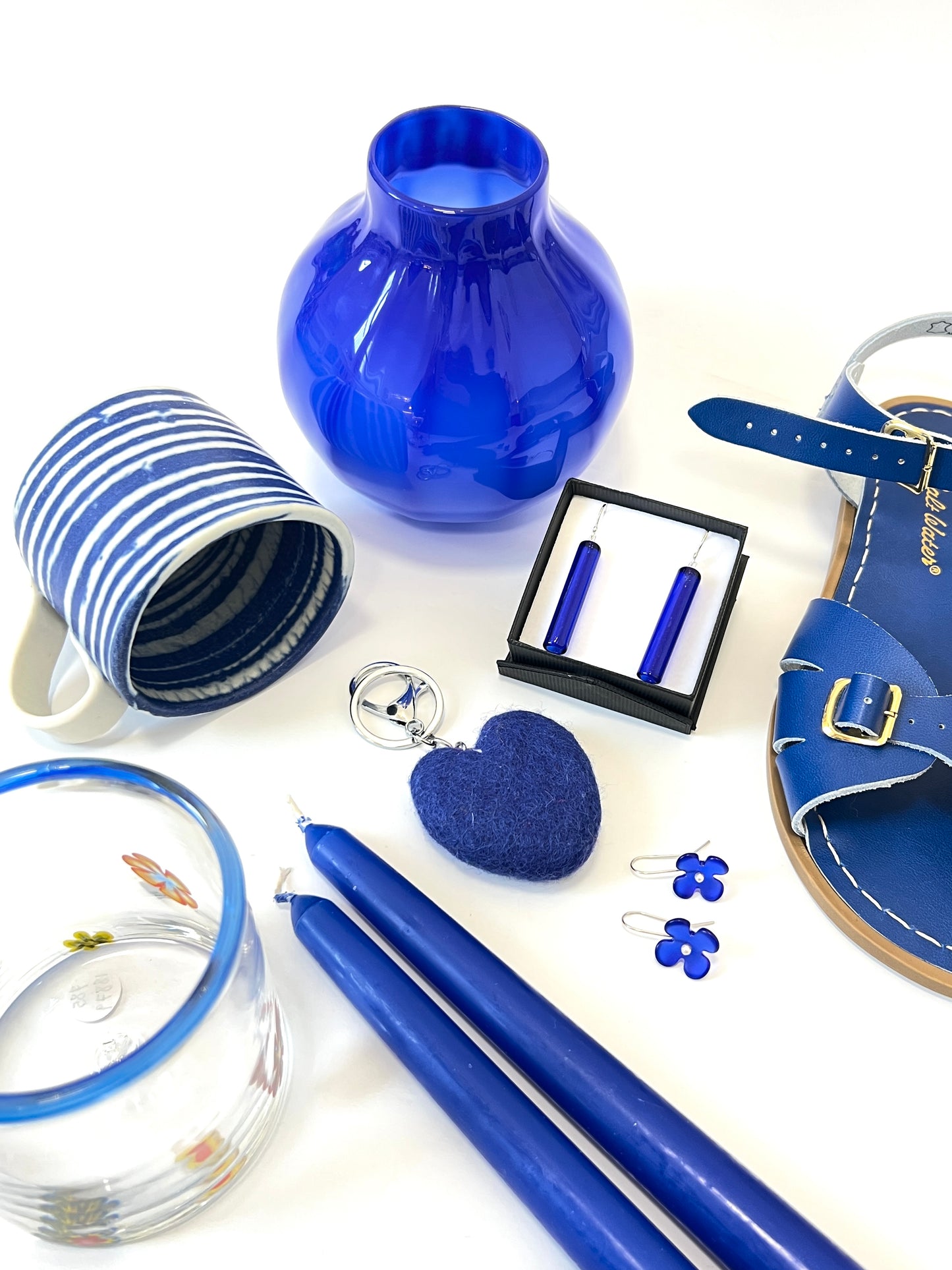 Glass Cylinder & Sterling Silver Earrings - Cobalt Blue