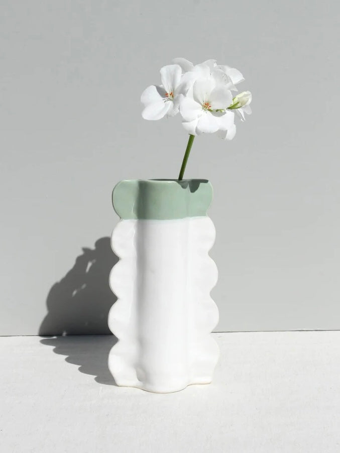 Scalloped Ceramic Vase with Green Top - by Formantics