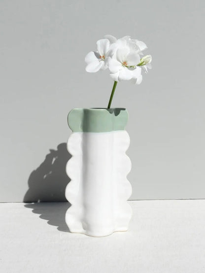 Scalloped Ceramic Vase with Green Top - by Formantics