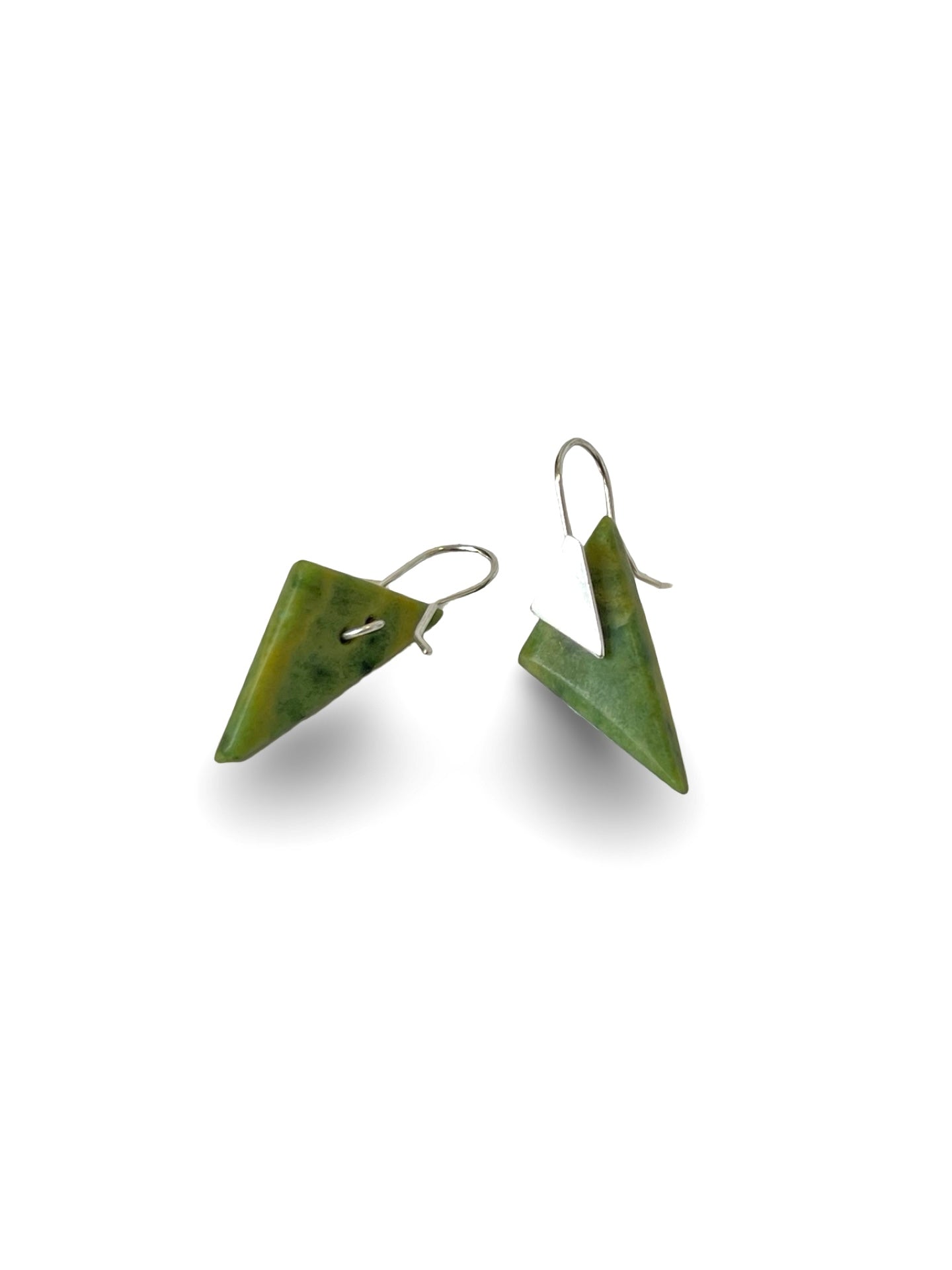 Diamond Shaped Pounamu Earrings with Silver Triangle (EA-DM1)