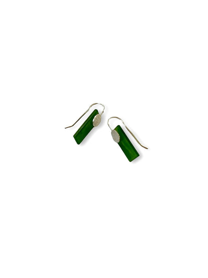 Small Flat Rectangle  Pounamu Earrings with Silver Circle (EA-RE9)