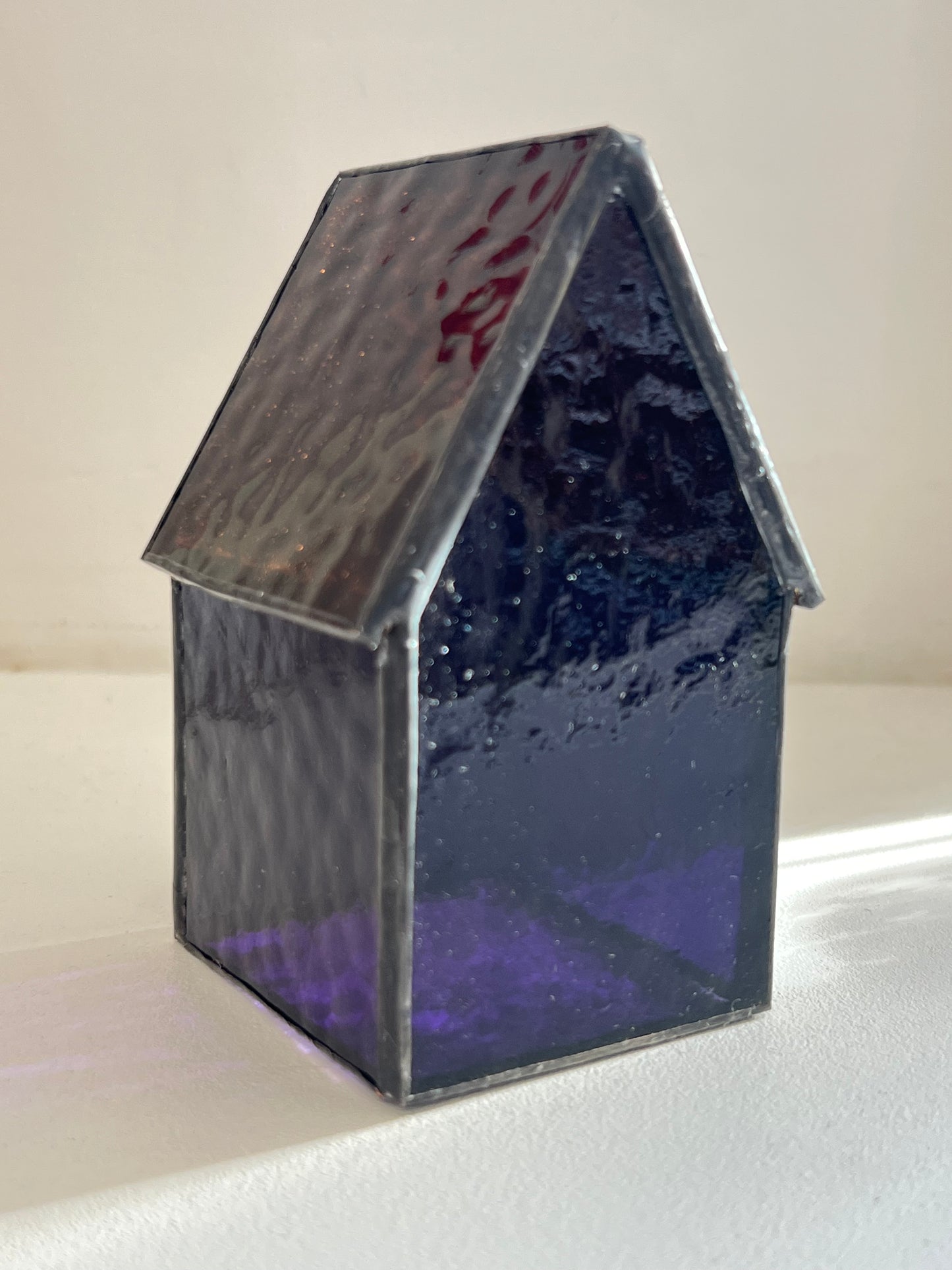 Stained Glass tea light House - Purple
