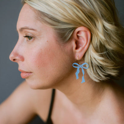 Midi Bow Earrings - Powder Blue