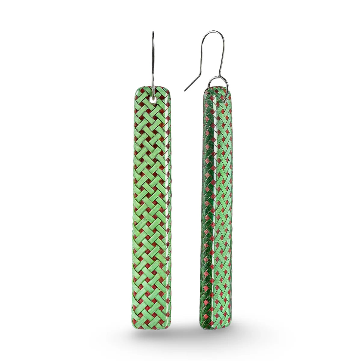 Woven Flax Long Drop Earrings - Green