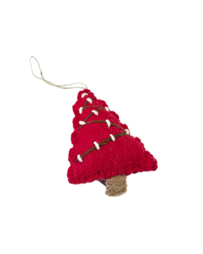 Felted Wool Zig Zag Christmas Tree Decoration - red