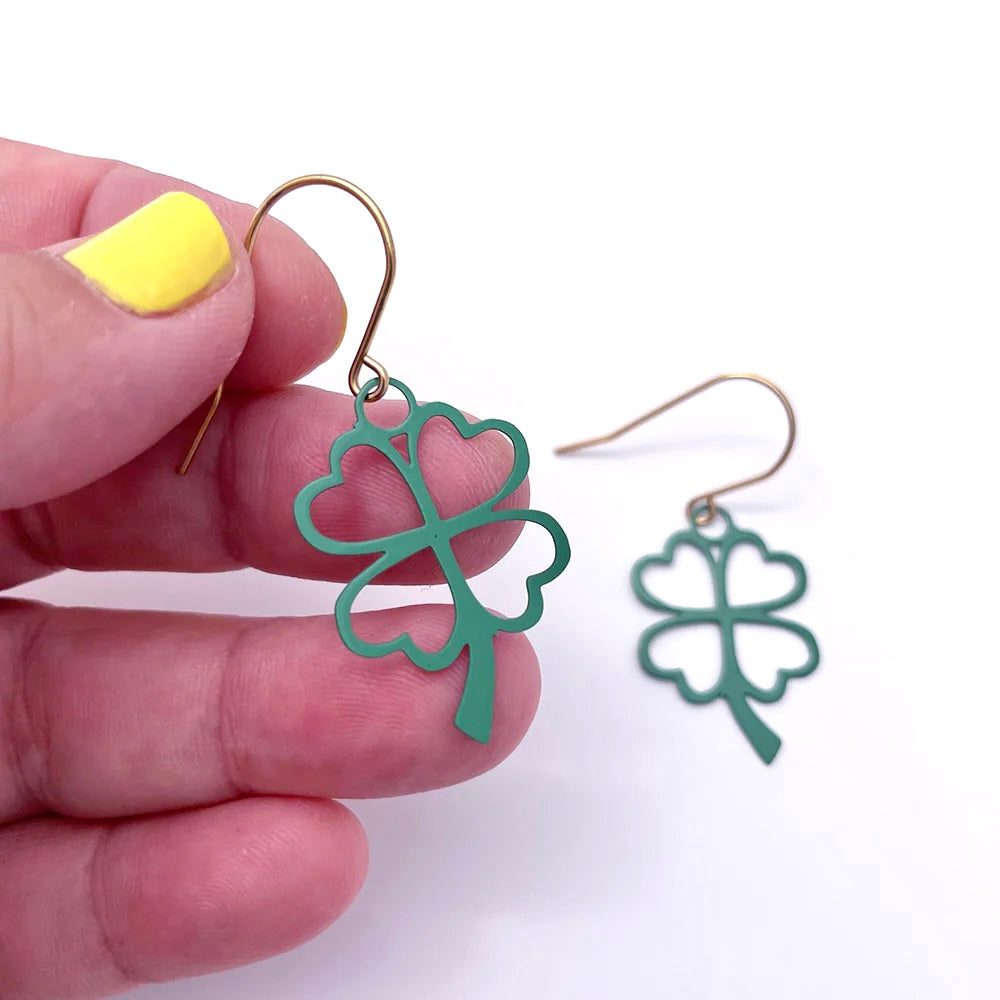 Mini Four Leaf Clover Earrings in Green