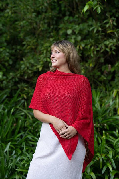 Cotton Merino Mesh Poncho / Cherry Red
