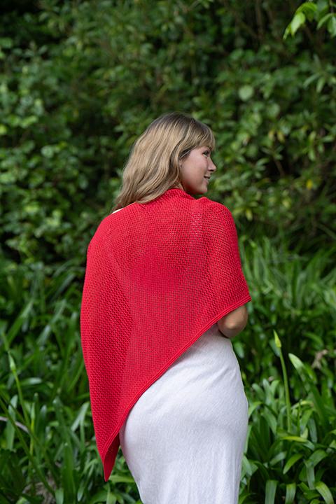 Cotton Merino Mesh Poncho / Cherry Red