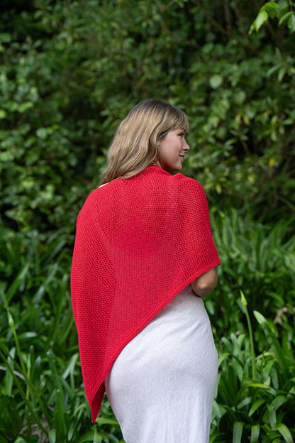 Cotton Merino Mesh Poncho / Cherry Red