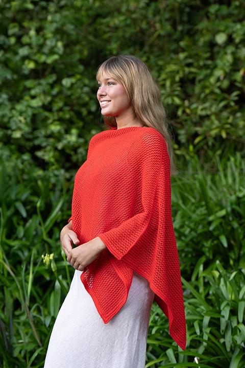 Cotton Merino Mesh Poncho / Mandarin