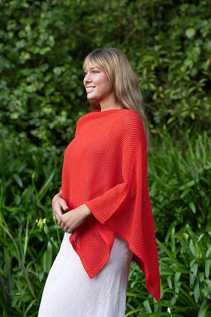 Cotton Merino Mesh Poncho / Mandarin