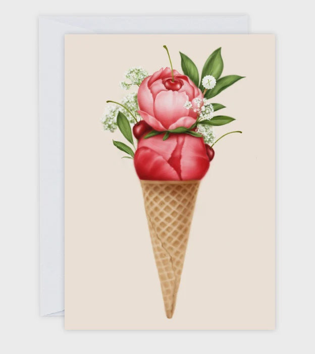 "Cherry Peonies Sorbet" Greeting Card