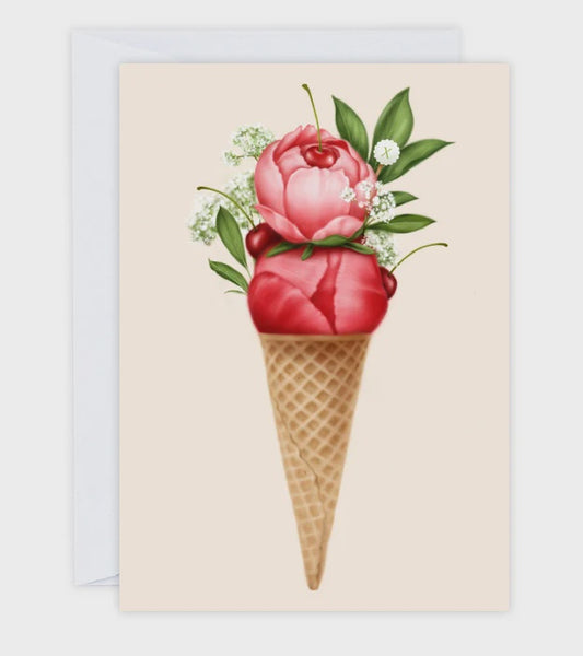 "Cherry Peonies Sorbet" Greeting Card