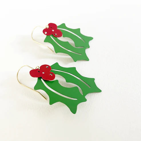 Midi Christmas Holly Dangle Earrings