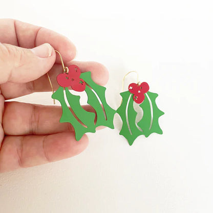 Midi Christmas Holly Dangle Earrings