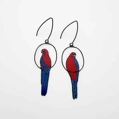 Crimson Rosella Earrings in Black, Red & Blue