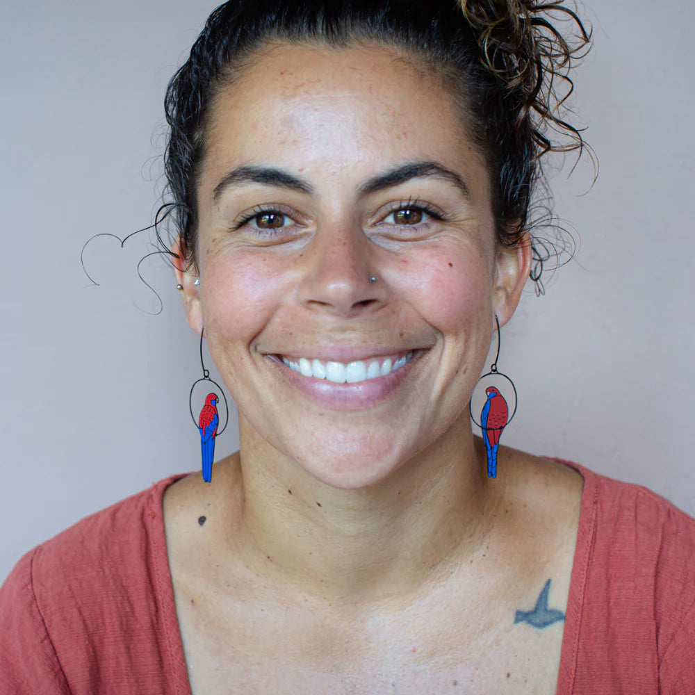 Crimson Rosella Earrings in Black, Red & Blue